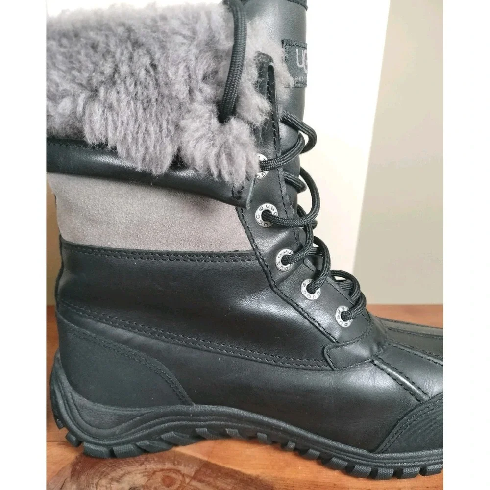 UGG Adirondack II Black Grey Leather Waterproof Winter Snow Boots Women's 8